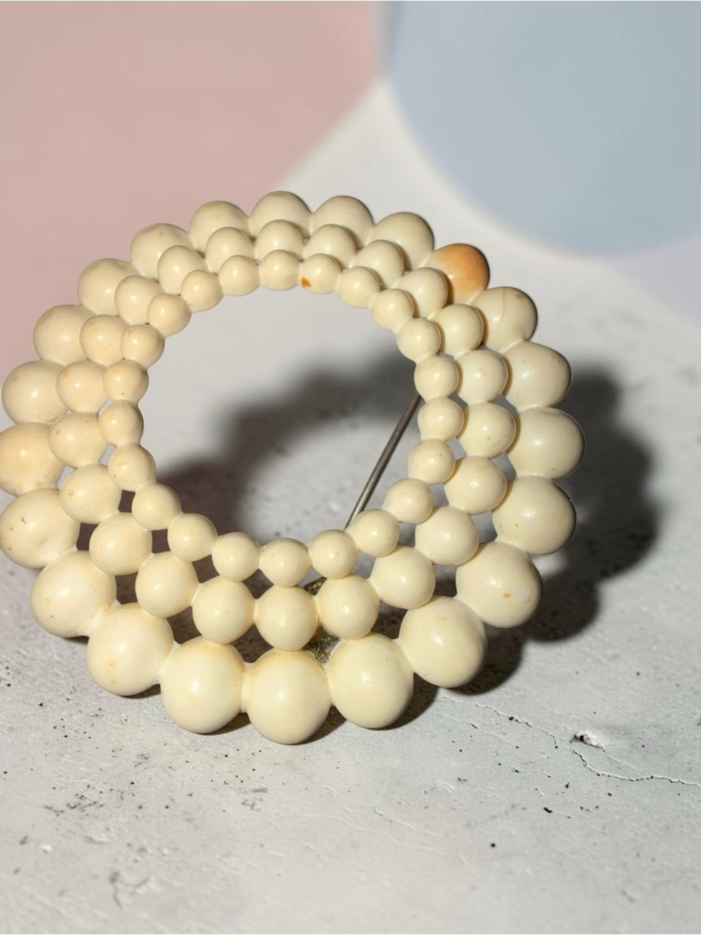 ๐ผ Vintage Cream Beaded Openwork Brooch Floral Statement Pin